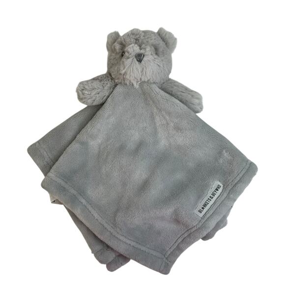 Blankets & Beyond Gray Teddy Bear Lovey Security Blanket Embroidered Face - Picture 1 of 12